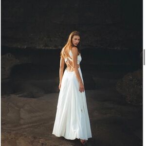 Off White Boho A-line Wedding Dress • Light Cotton and Silk